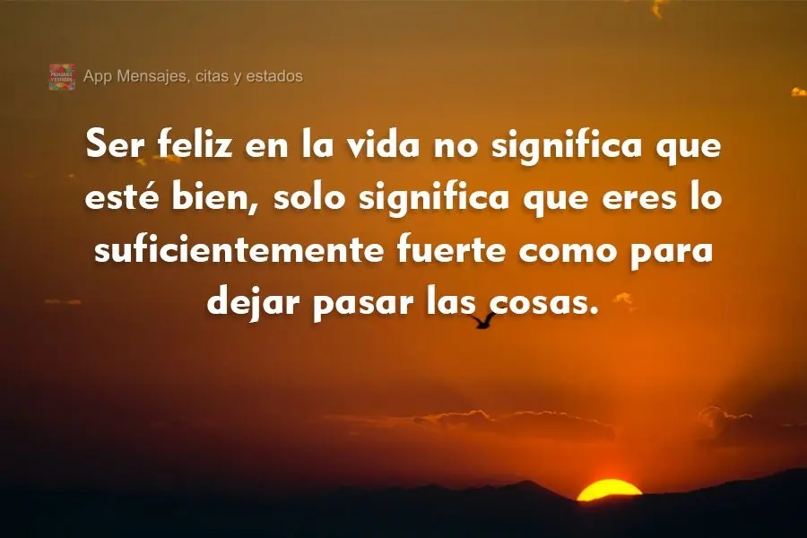 Ser feliz en la vida no significa que esté bien, solo significa que eres lo suficientemente fuerte como para dejar pasar las cosas.