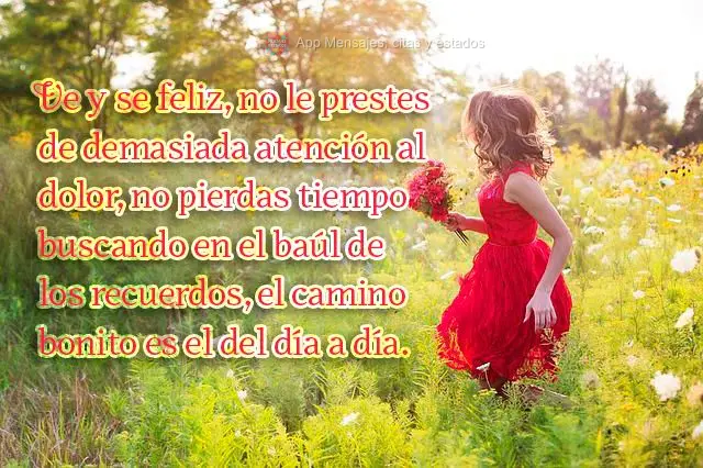 Ve y se feliz, no le prestes de demasiada atención al dolor, no pierdas tiempo buscando en el baúl de los recuerdos, el camino bonito es el del día a ...
