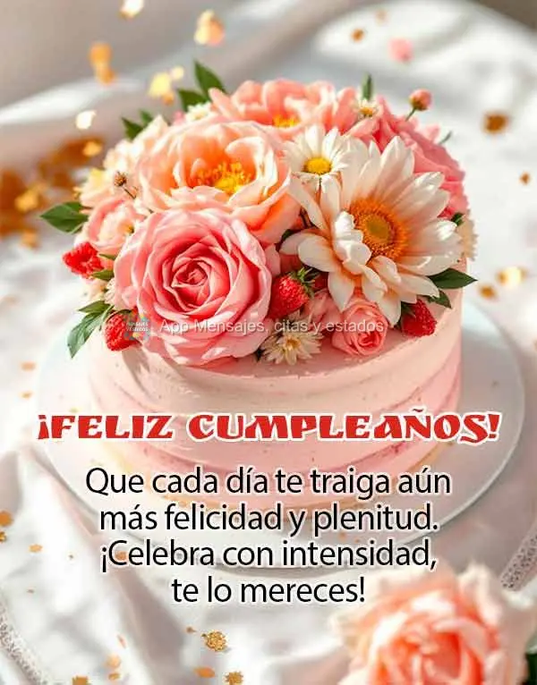 Que cada día te traiga aún más felicidad y plenitud. ¡Celebra con intensidad, te lo mereces! ¡Feliz cumpleaños!
