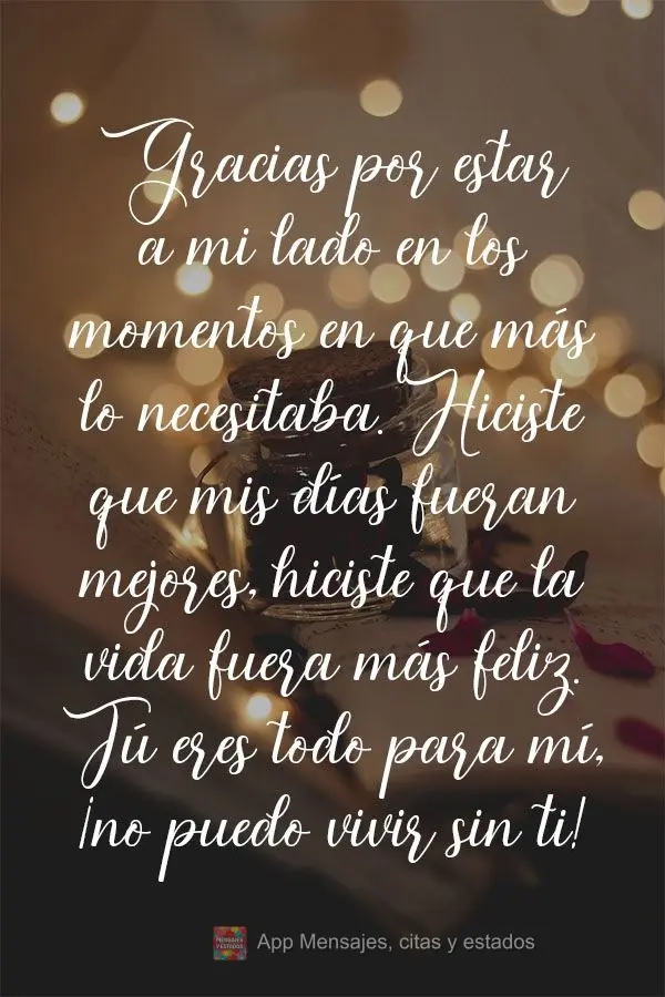 Gracias por estar a mi lado en los momentos en que más lo necesitaba. Hiciste que mis días fueran mejores, hiciste que la vida fuera más feliz. Tú er...