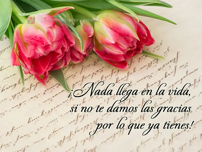 ¡Nada llega en la vida, si no te damos las gracias por lo que ya tienes!
