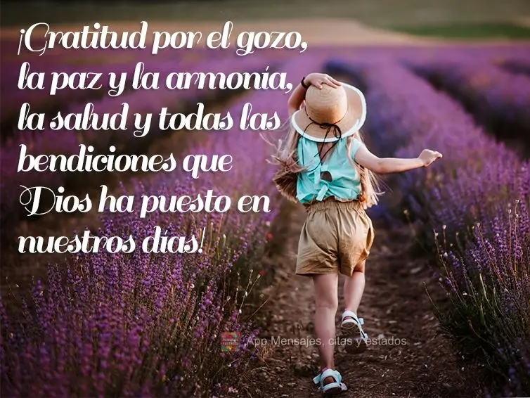 ¡Gratitud por el gozo, la paz y la armonía, la salud y todas las bendiciones que Dios ha puesto en nuestros días!