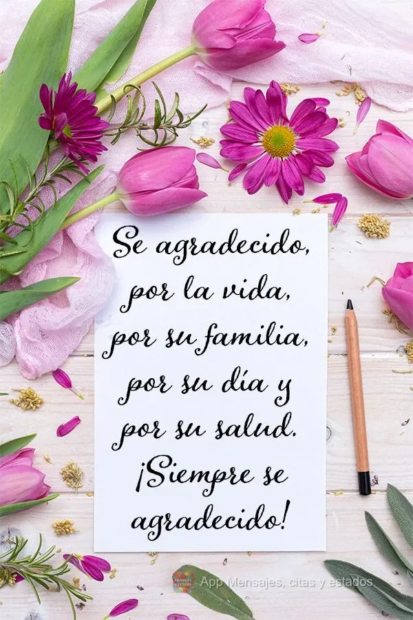 Se agradecido, por la vida, por su familia, por su día y por su salud. ¡Siempre se agradecido!