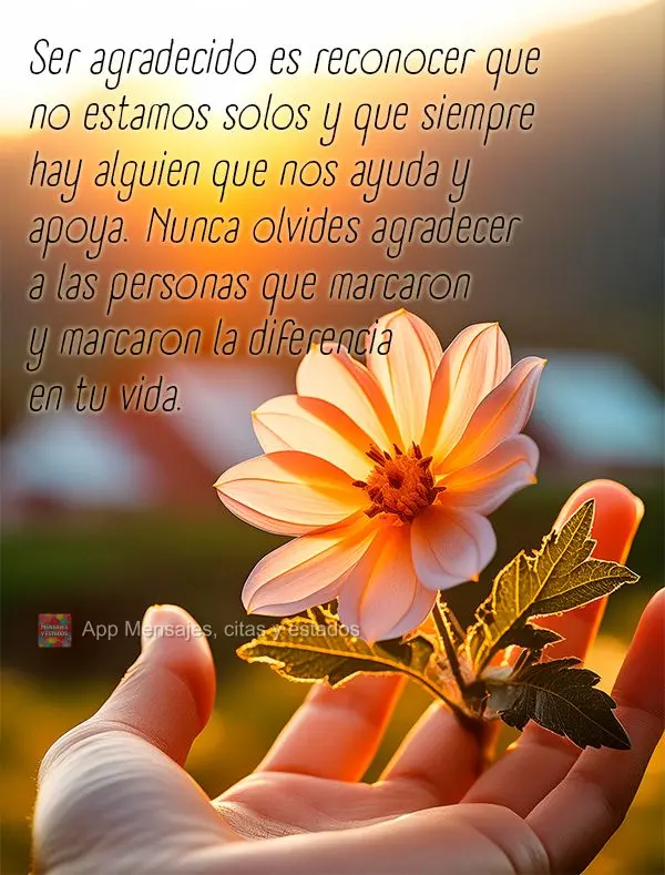 Ser agradecido es reconocer que no estamos solos y que siempre hay alguien que nos ayuda y apoya. Nunca olvides agradecer a las personas que marcaron y m...