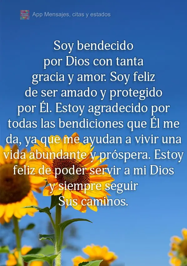 Soy bendecido por Dios con tanta gracia y amor. Soy feliz de ser amado y protegido por Él. Estoy agradecido por todas las bendiciones que Él me da, ya ...