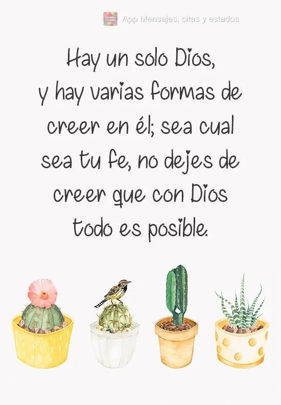Hay un solo Dios, y hay varias formas de creer en él; sea cual sea tu fe, no dejes de creer que con Dios todo es posible.