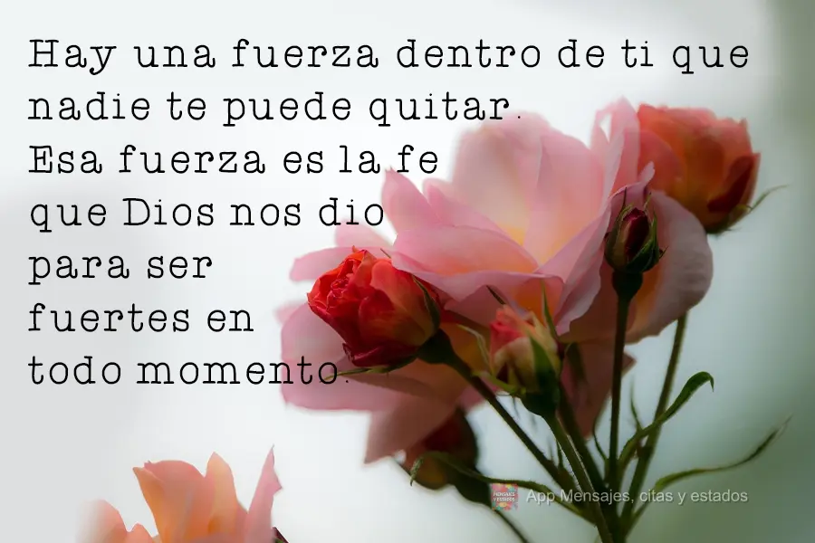 Hay una fuerza dentro de ti que nadie te puede quitar. Esa fuerza es la fe que Dios nos dio para ser fuertes en todo momento.