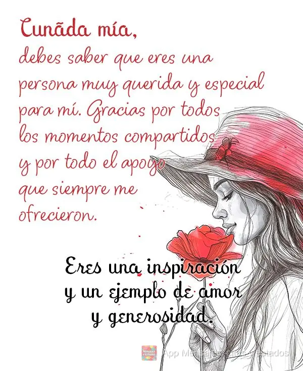 Cuñada mía, debes saber que eres una persona muy querida y especial para mí. Gracias por todos los momentos compartidos y por todo el apoyo que siempr...