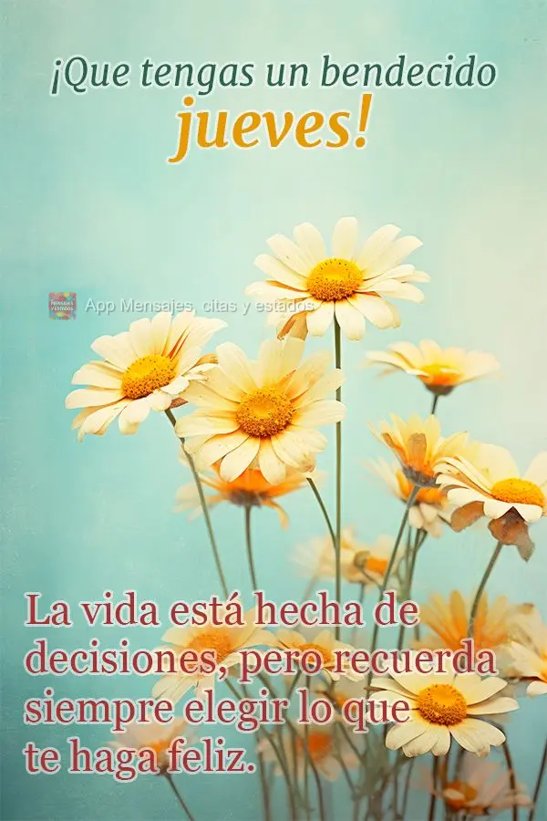 La vida está hecha de decisiones, pero recuerda siempre elegir lo que te haga feliz. ¡Que tengas un bendecido jueves!