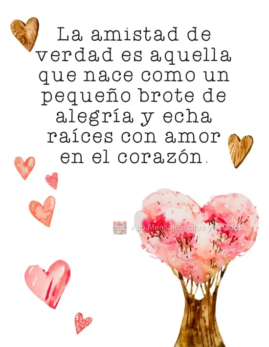 La amistad de verdad es aquella que nace como un pequeño brote de alegría y echa raíces con amor en el corazón.