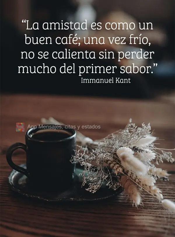 “La amistad es como un buen café; una vez frío, no se calienta sin perder mucho del primer sabor ". Immanuel Kant
