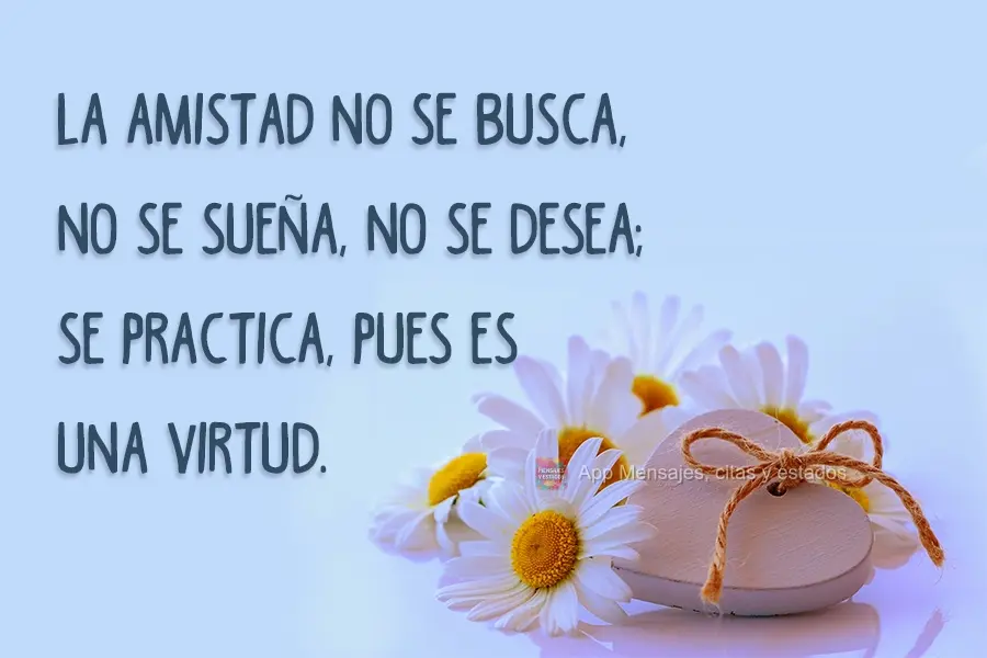La Amistad no se busca, no se sueña, no se desea; se practica, pues es una virtud.
