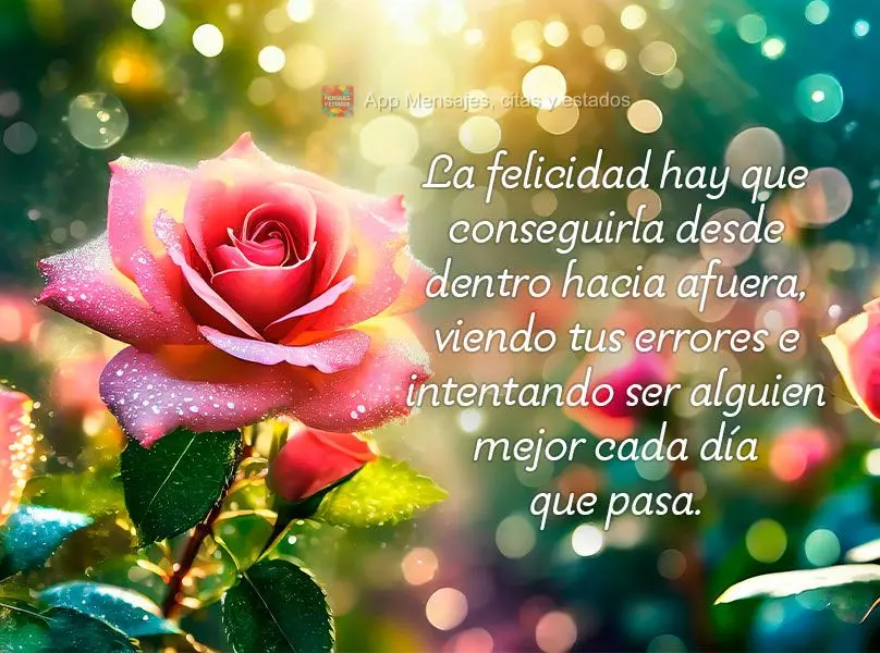 La felicidad hay que conseguirla desde dentro hacia afuera, viendo tus errores e intentando ser alguien mejor cada día que pasa.