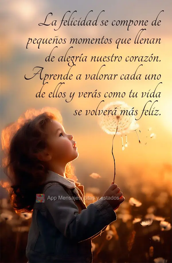 La felicidad se compone de pequeños momentos que llenan de alegría nuestro corazón. Aprende a valorar cada uno de ellos y verás como tu vida se volve...