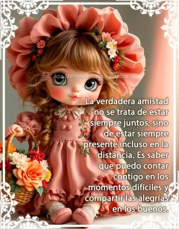 La verdadera amistad no se trata de estar siempre juntos, sino de estar siempre presente incluso en la distancia. Es saber que puedo contar contigo en lo...
