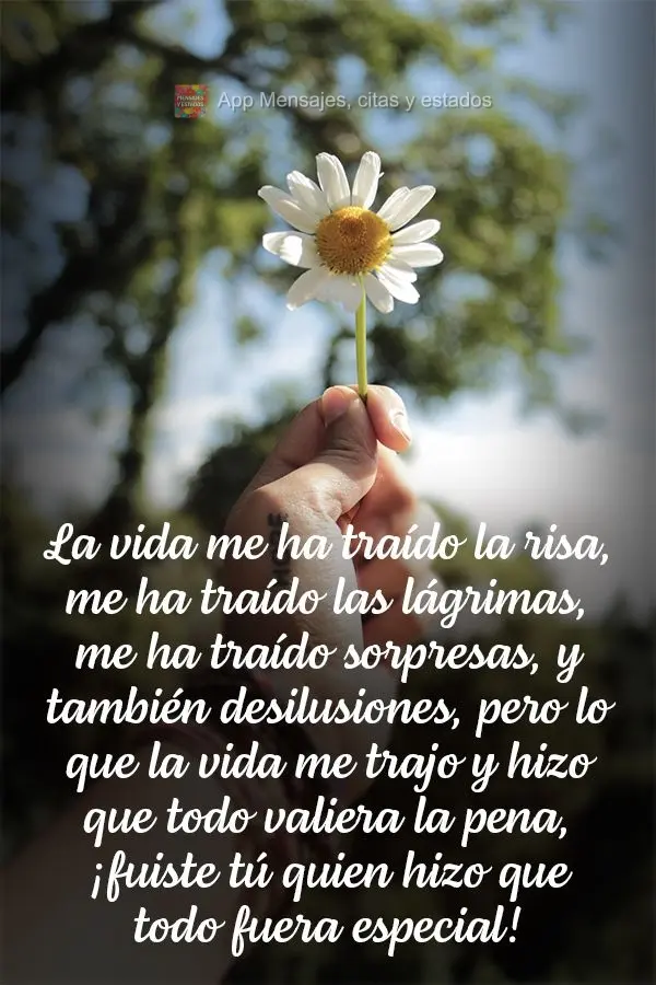 La vida me ha traído la risa, me ha traído las lágrimas, me ha traído sorpresas, y también desilusiones, pero lo que la vida me trajo y hizo que tod...