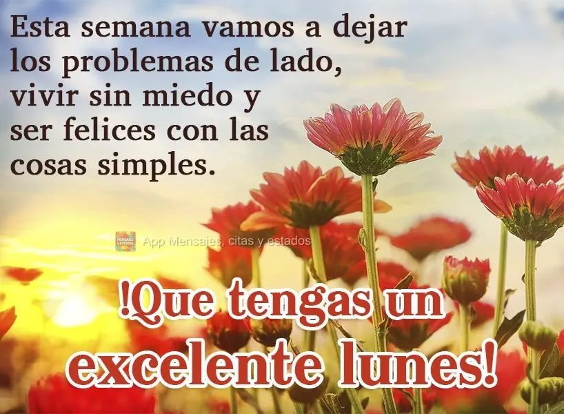 Esta semana vamos a dejar los problemas de lado, vivir sin miedo y ser felices con las cosas simples. ¡Que tengas un excelente lunes!
