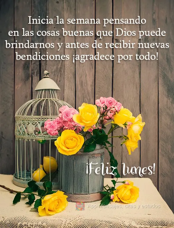 Inicia la semana pensando en las cosas buenas que Dios puede brindarnos y antes de recibir nuevas bendiciones ¡agradece por todo! ¡Feliz lunes!