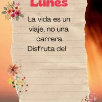 La vida es un viaje, no una carrera. Disfruta del viaje y no te preocupes por llegar rápido a tu destino Lunes