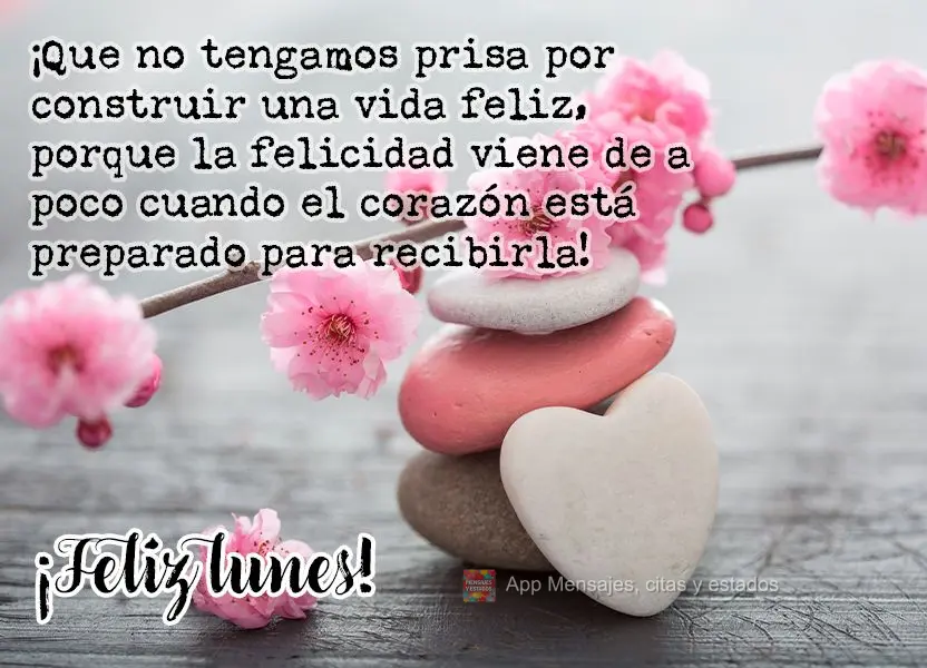 ¡Que no tengamos prisa por construir una vida feliz, porque la felicidad viene de a poco cuando el corazón está preparado para recibirla! ¡Feliz lune...