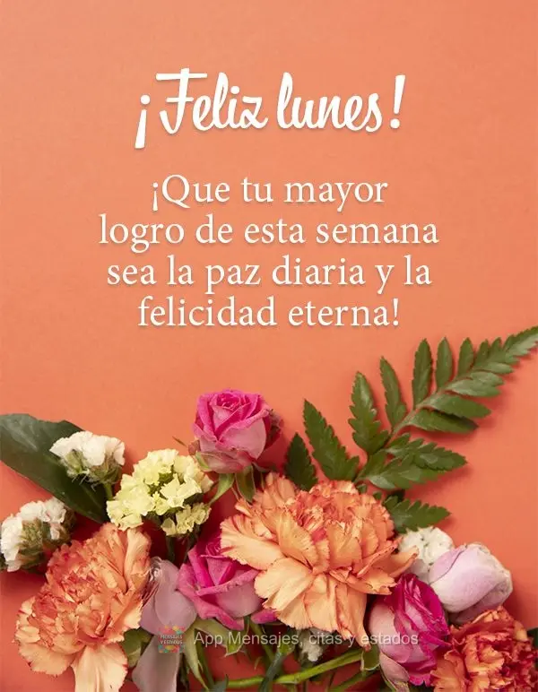 ¡Que tu mayor logro de esta semana sea la paz diaria y la felicidad eterna! ¡Feliz lunes!