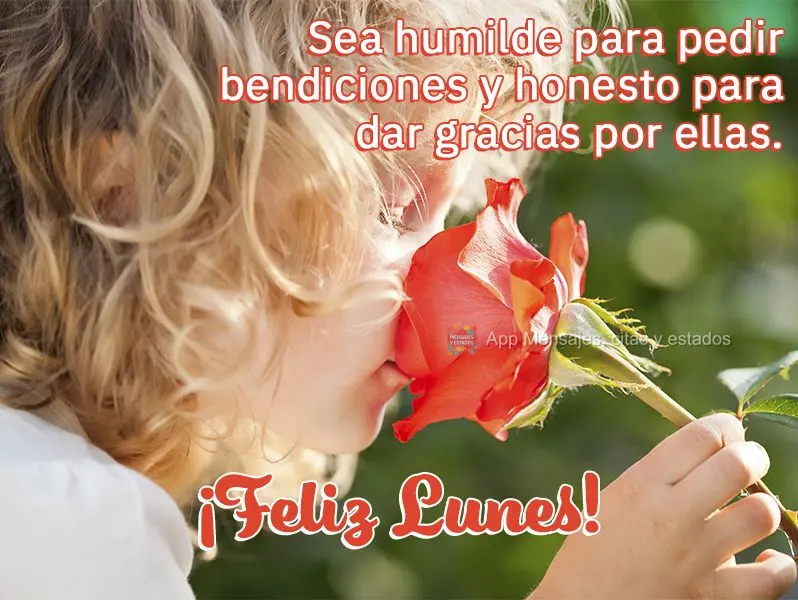 Sea humilde para pedir bendiciones y honesto para dar gracias por ellas. ¡Feliz lunes!
