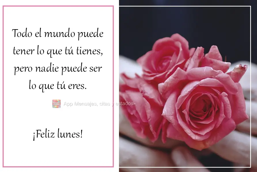 Todo el mundo puede tener lo que tú tienes, pero nadie puede ser lo que tú eres. ¡Feliz lunes!