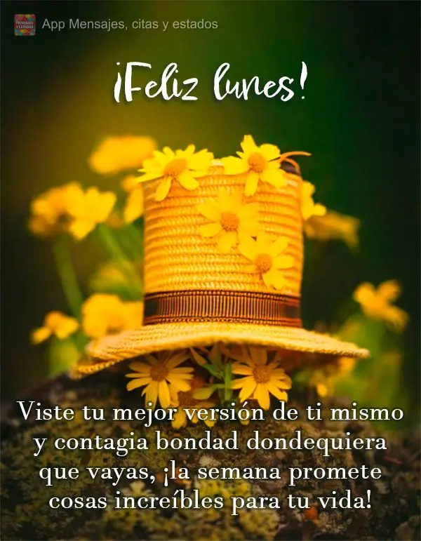 Viste tu mejor versión de ti mismo y contagia bondad dondequiera que vayas, ¡la semana promete cosas increíbles para tu vida! ¡Feliz lunes!