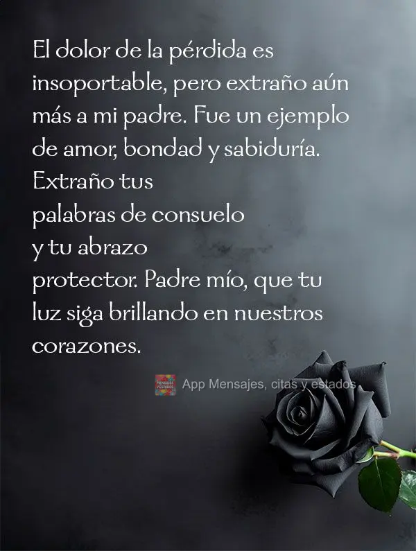 El dolor de la pérdida es insoportable, pero extraño aún más a mi padre. Fue un ejemplo de amor, bondad y sabiduría. Extraño tus palabras de consue...