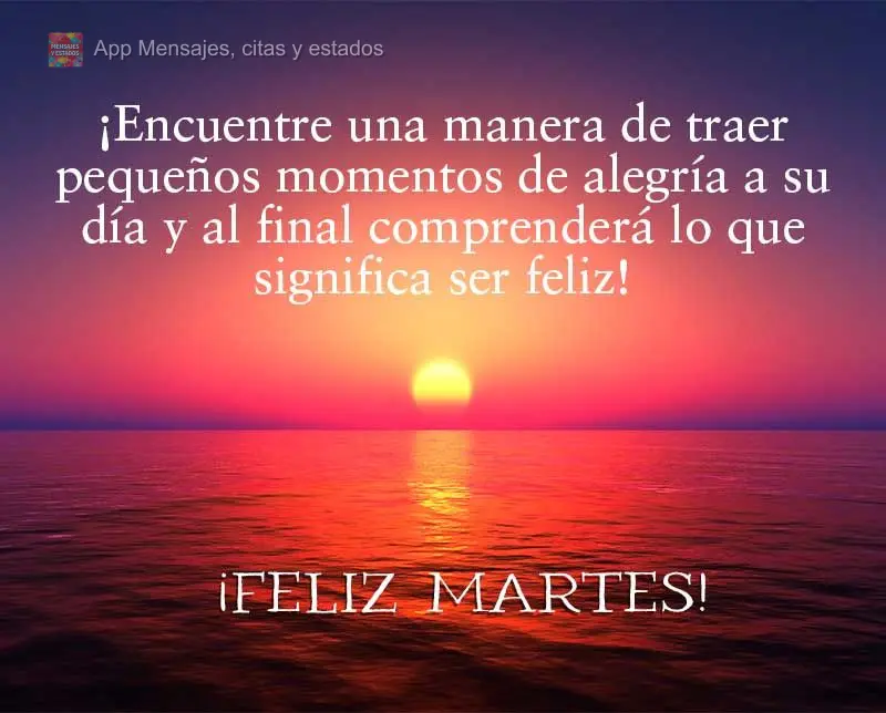 ¡Encuentre una manera de traer pequeños momentos de alegría a su día y al final comprenderá lo que significa ser feliz! ¡Feliz martes!