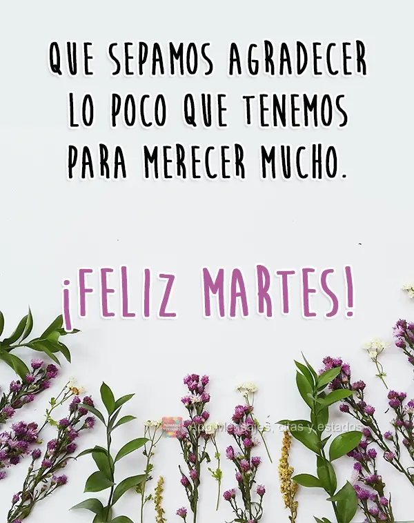 Que sepamos agradecer lo poco que tenemos para merecer mucho. ¡Feliz martes!