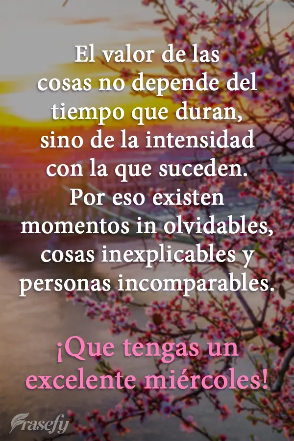 El valor de las cosas no depende del tiempo que duran, sino de la intensidad con la que suceden. Por eso existen momentos inolvidables, cosas inexplicabl...