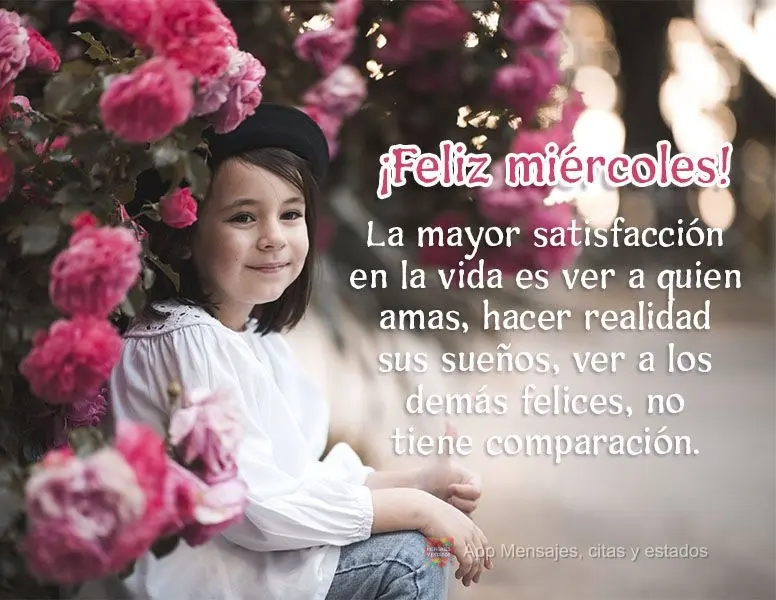 La mayor satisfacción en la vida es ver a quien amas, hacer realidad sus sueños, ver a los demás felices, no tiene comparación. ¡Feliz miércoles!...