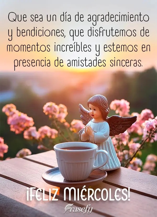 Que sea un día de agradecimiento y bendiciones, que disfrutemos de momentos increíbles y estemos en presencia de amistades sinceras. ¡Feliz Miércoles...