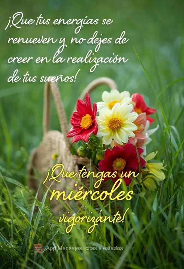 ¡Que tus energías se renueven y no dejes de creer en la realización de tus sueños! ¡Que tengas un miércoles vigorizante!