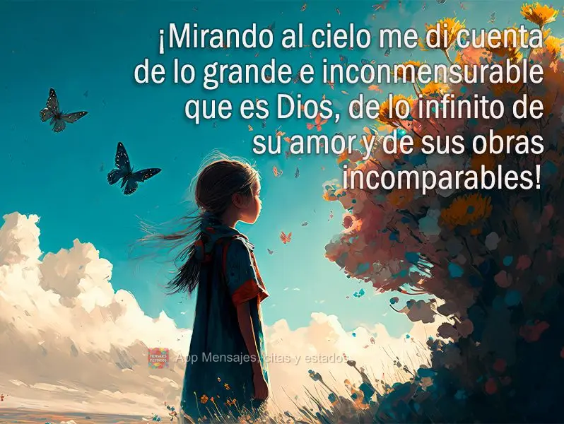 ¡Mirando al cielo me di cuenta de lo grande e inconmensurable que es Dios, de lo infinito de su amor y de sus obras incomparables!