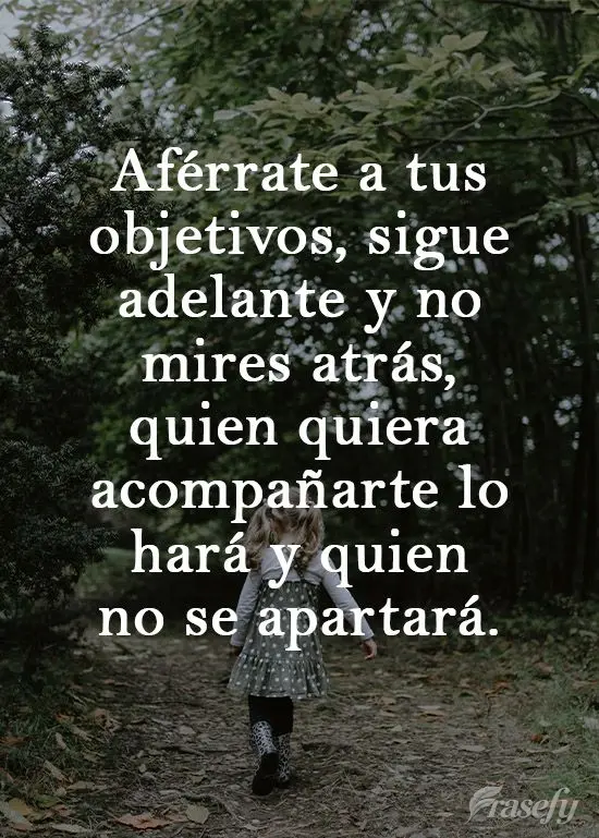 Aférrate a tus objetivos, sigue adelante y no mires atrás, quien quiera acompañarte lo hará y quien no se apartará.