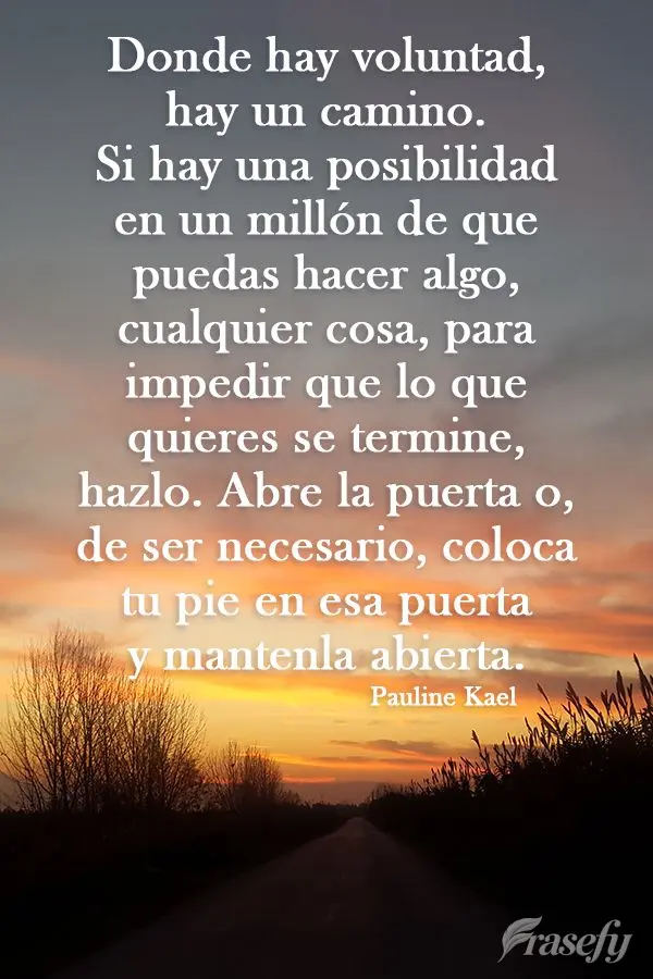 Donde hay voluntad, hay un camino. Si hay una posibilidad en un millón de que puedas hacer algo, cualquier cosa, para impedir que lo que quieres se term...