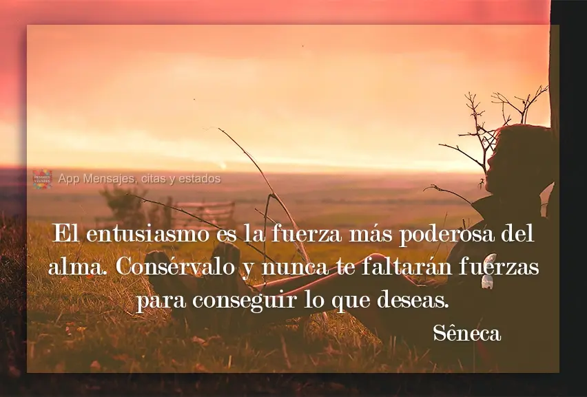 El entusiasmo es la fuerza más poderosa del alma. Consérvalo y nunca te faltarán fuerzas para conseguir lo que deseas. Séneca