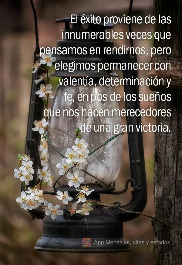 El éxito proviene de las innumerables veces que pensamos en rendirnos, pero elegimos permanecer con valentía, determinación y fe, en pos de los sueño...