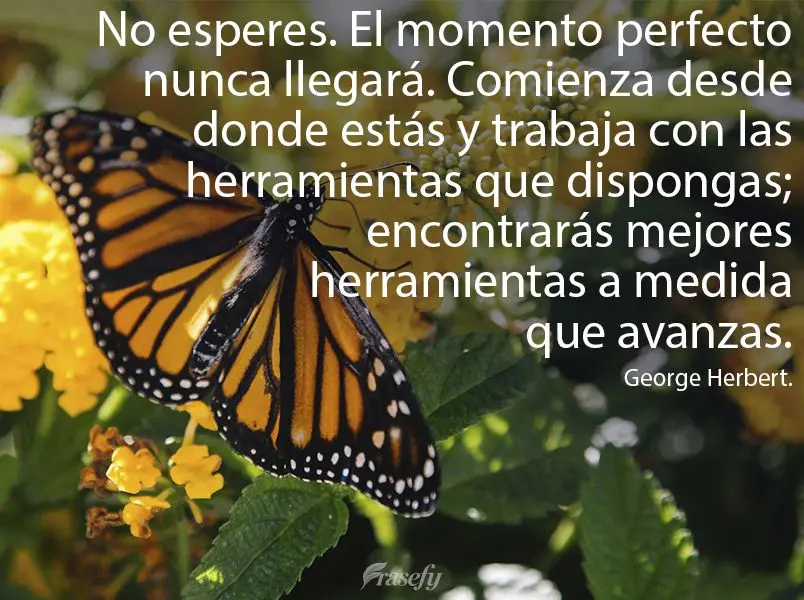 No esperes. El momento perfecto nunca llegará. Comienza desde donde estás y trabaja con las herramientas que dispongas; encontrarás mejores herramient...