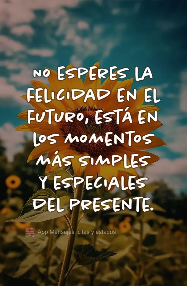 No esperes la felicidad en el futuro, está en los momentos más simples y especiales del presente.