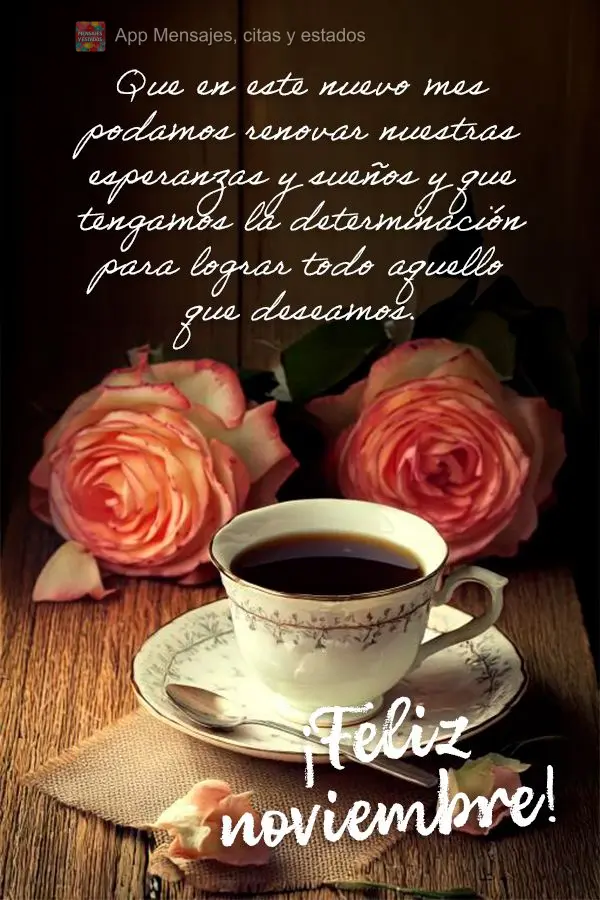 Que en este nuevo mes podamos renovar nuestras esperanzas y sueños y que tengamos la determinación para lograr todo aquello que deseamos. ¡Feliz novie...
