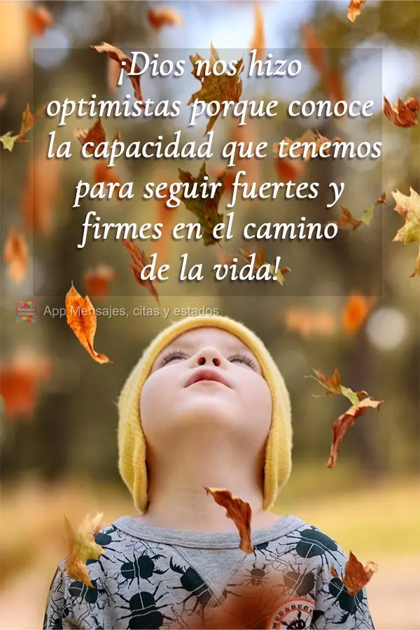 ¡Dios nos hizo optimistas porque conoce la capacidad que tenemos para seguir fuertes y firmes en el camino de la vida!