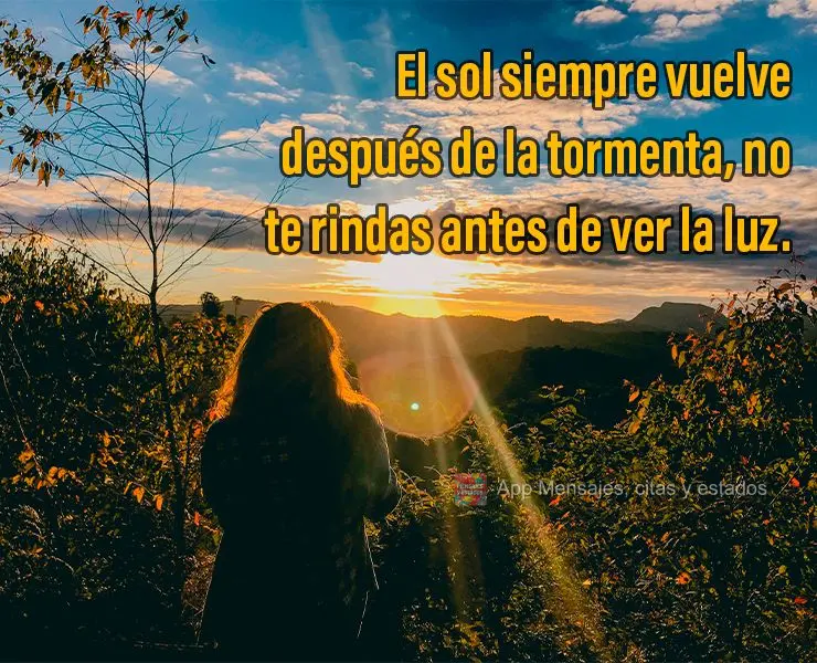 El sol siempre vuelve después de la tormenta, no te rindas antes de ver la luz.
