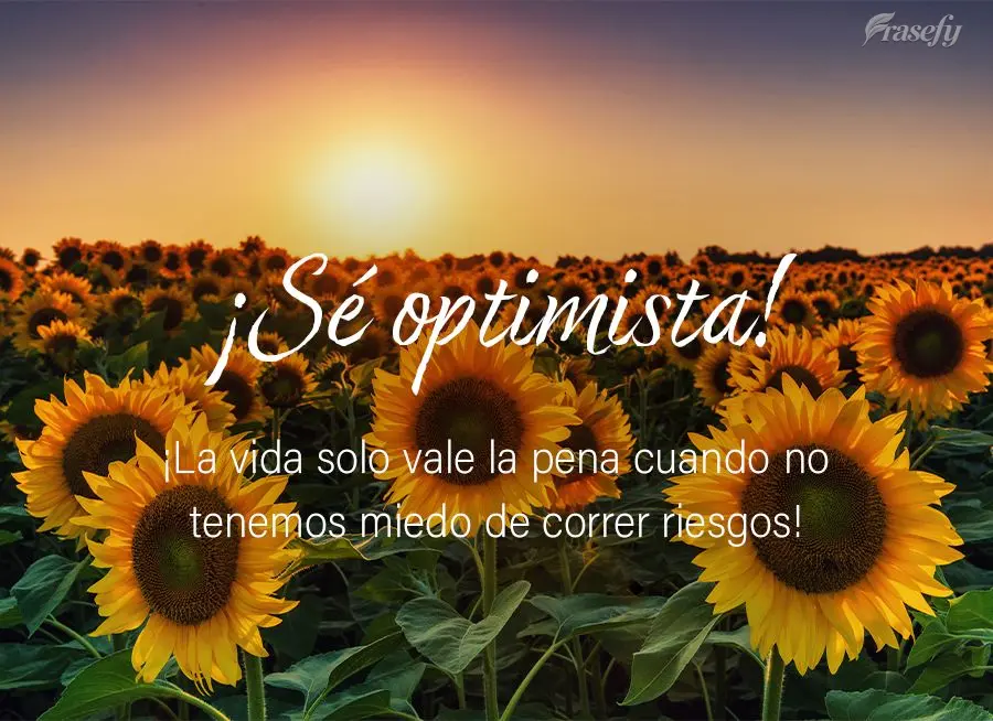 ¡La vida solo vale la pena cuando no tenemos miedo de correr riesgos! ¡Sé optimista!