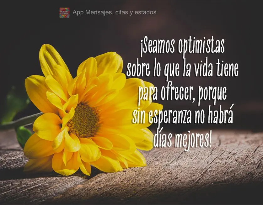 ¡Seamos optimistas sobre lo que la vida tiene para ofrecer, porque sin esperanza no habrá días mejores!