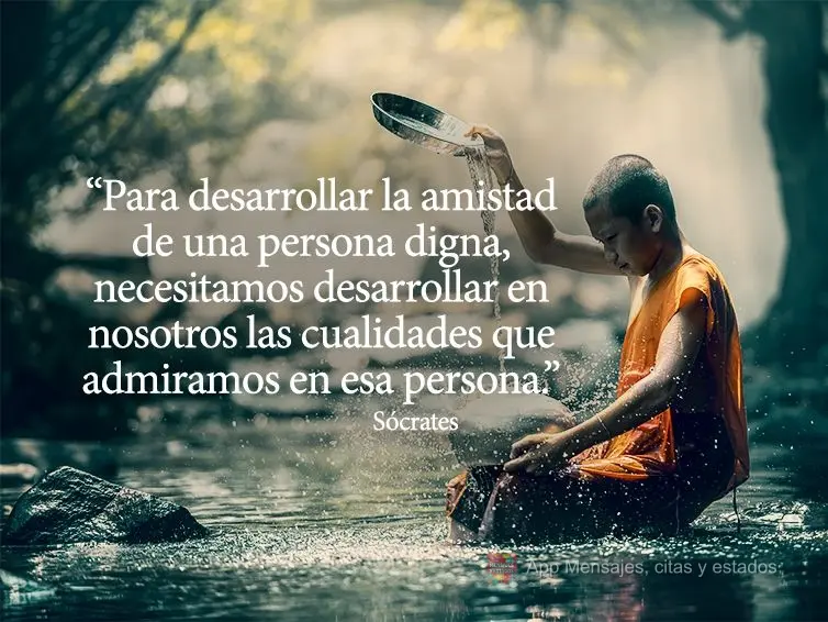 "Para desarrollar la amistad de una persona digna, necesitamos desarrollar en nosotros las cualidades que admiramos en esa persona". Sócrates
