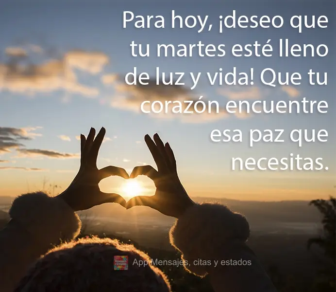 Para hoy, ¡deseo que tu martes esté lleno de luz y vida! Que tu corazón encuentre esa paz que necesitas.