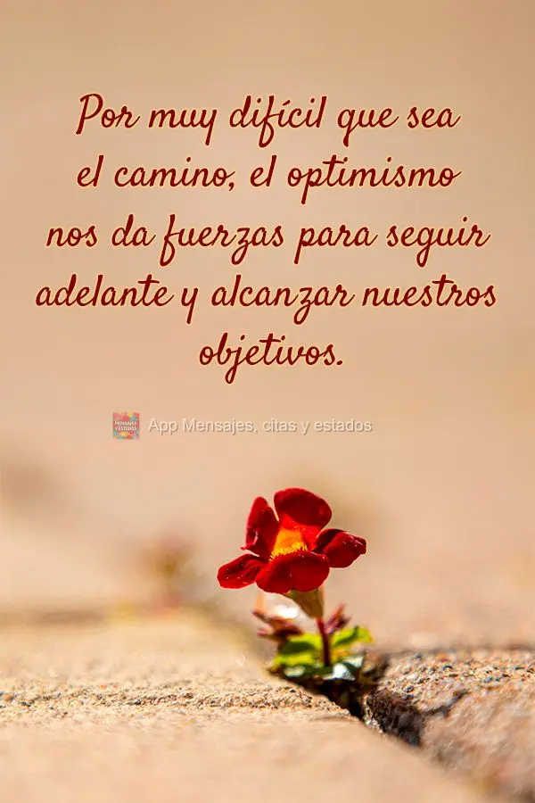 Por muy difícil que sea el camino, el optimismo nos da fuerzas para seguir adelante y alcanzar nuestros objetivos.